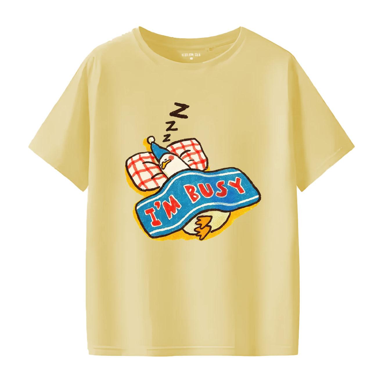 

Cute cartoon duck print Womens short sleeved Tshirt with summer round neck versatile for daily use and suitable for all seaso S