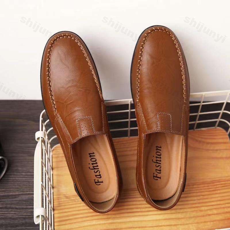 Spring Autumn Men's Casual Leather Shoes 2025 Soft Leather Business Flat Shoes Comfortable Slip-On Men's Loafers Wedding Party