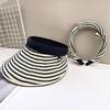 Foldable Stripe Empty Top Hat Wide Brim Striped Headband Fashion Sun Protection Cap  Beach Holiday