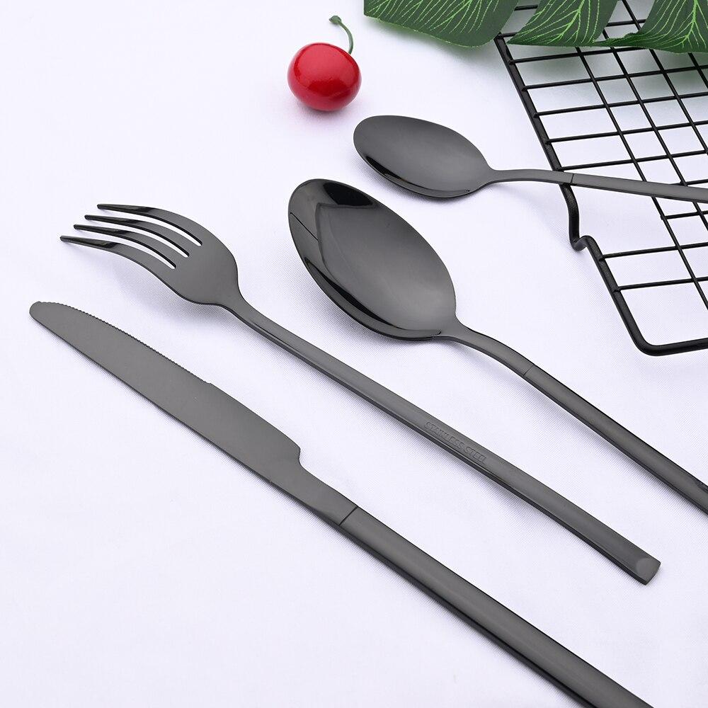 36ks/6set Černá sada západního nádobí Sada příborů z nerezové oceli Sada příborů Dezert Vidlička Nůž Lžíce Příbory Sada příborů