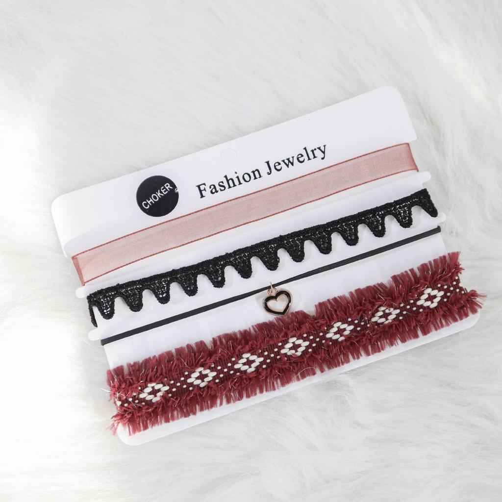 Europäischer & Amerikanischer Stil Sexy Spitze Choker & Schlüsselbeinkette Halskette Set (4-teilig)