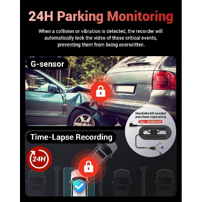 

K600 4k Видеорегистратор Передний и Задний, 3,59 IPS Экран, Встроенный GPS 5G WiFi Видеорегистратор для Автомобилей с Приложением, UHD 2160P Ночное Видение Бесплатная 64G SD Карта, 170° Black or Gray or Silver