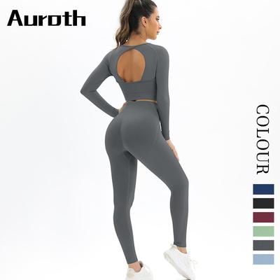 Auroth Løpedresser Dame Sømløs Langermet Yogasett Sexy Sports Topp Fitness Bukser Sportsklær Dress