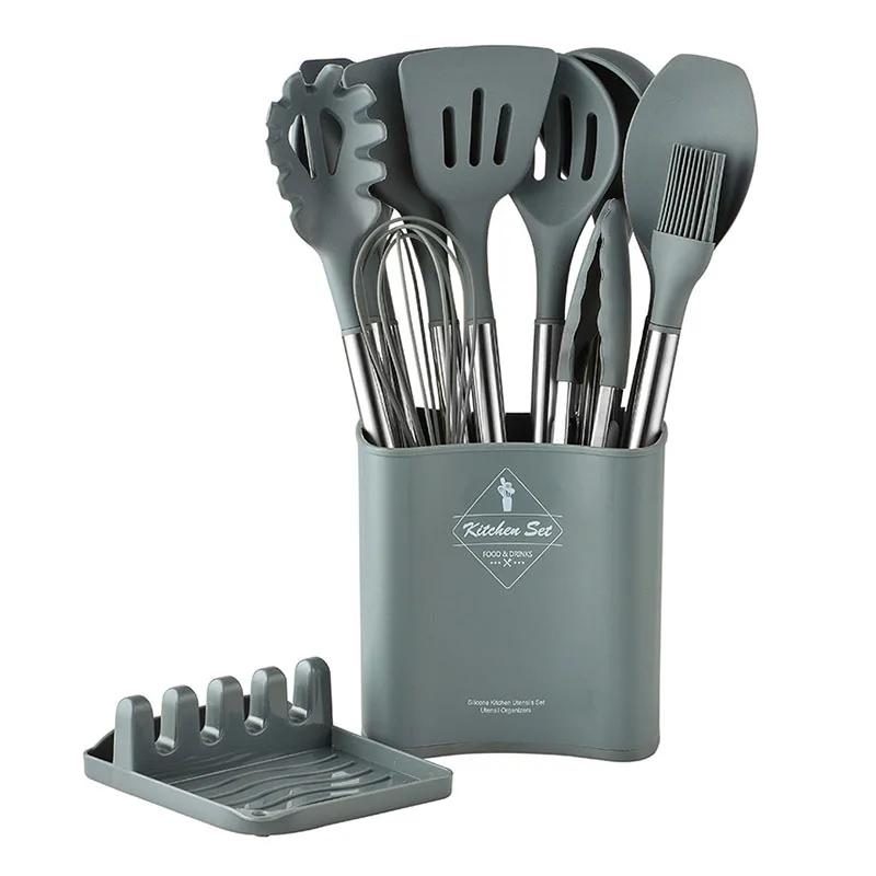 

13 шт. силиконовая кухонная утварь с антипригарным покрытием набор кухонных принадлежностей лопатка венчик с ручкой из нержавеющей стали кухонный инструмент