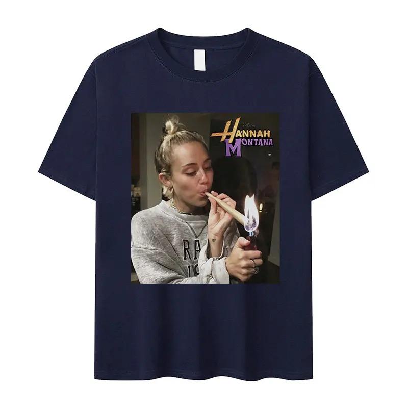 2026 Miley Cyrus Funny Smoking T Shirt Hannah Montana Aesthetic Vintage T-shirt Men Women Summer Oversized Cotton Tshirt Tops Clothes