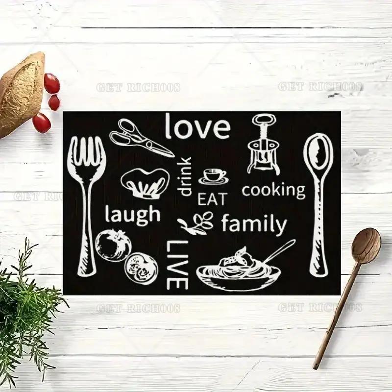 1PZ Sottopiatto in Lino con Motivo Coltello e Forchetta Bianco e Nero Antiscivolo Facile da Pulire Sottopiatto Decorativo