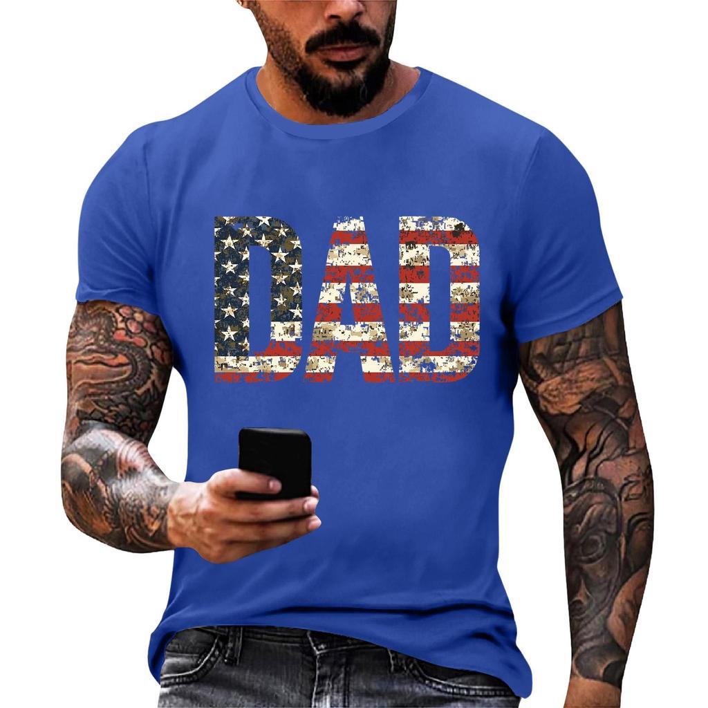 Men's Loose Fit Short Sleeve T Shirt Dad Print Casual Summer Daily Wear Comfortable Crew Neck Tee for Father Day Independence Day