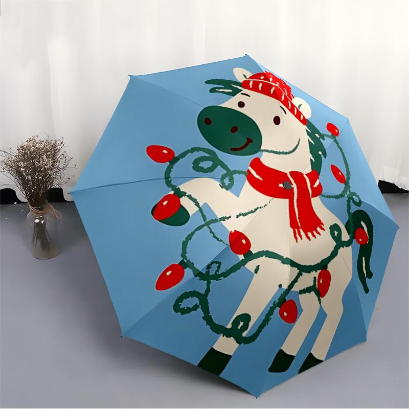 1 Stück Weihnachtslicht Festlicher Zebra Automatisches Öffnen/Schließen Regenschirm mit Ein-Knopf-Bedienung, Kompaktes Faltbares Dach, Stabiles 8-Speichen Winddichtes Design S08