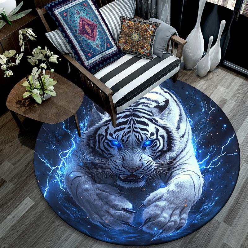 Electric Tiger Round Area Rug,Carpet Rug for Living Room Bedroom Sofa Playroom Decor,Non-slip Floor Mat