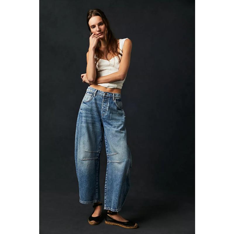 New Women's Vintage Washed Wide Leg Jeans, Mid-Low Rise Loose Fit Denim Pants, Retro Fashion Casual Trousers for Daily Wear