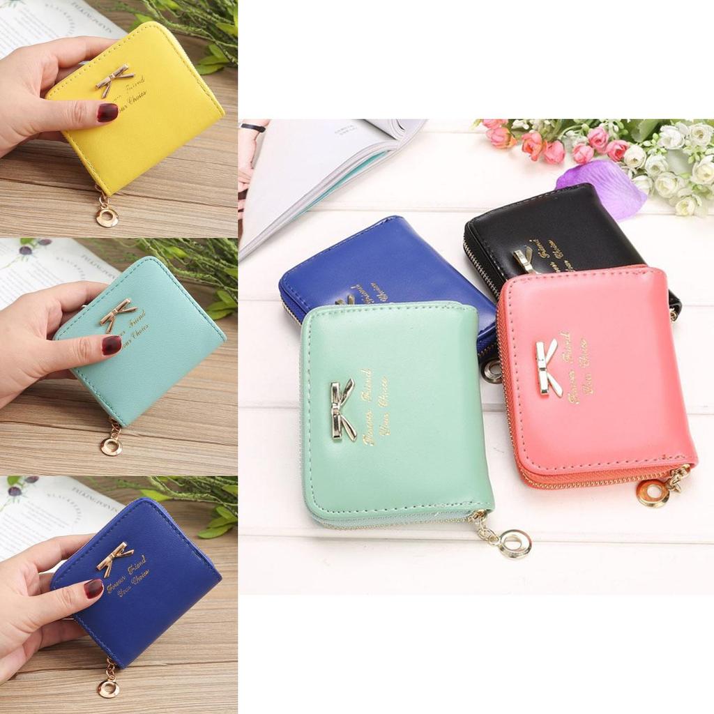 Leather 1pcs Coin Purse Women Bowknot Small Wallet Zipper Around Mini Coin Bag