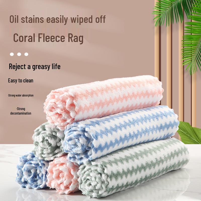 Coral Fleece Microfiber Kitchen Cleaning Cloth - Lint-Free, Non-Fading Scouring Pad.