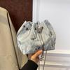 Elegant Women's Drawstring Bucket Butterfly Chain Shoulder Bag Fashion PU Top-Handle Solid Color Crossbody Bag KTY
