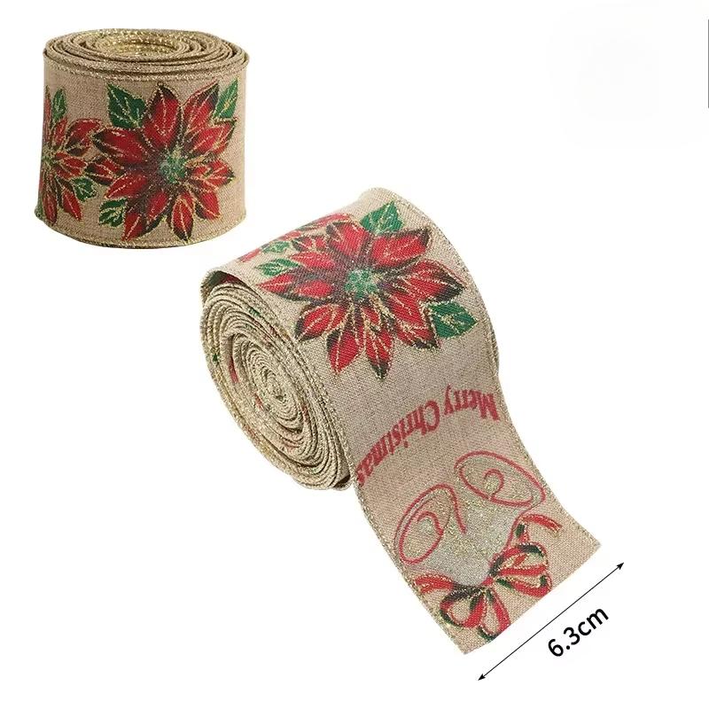 2m Linen Christmas Ribbon Snowman Christmas Trees Rattan Garland Decoration Silk Ribbon Party Arrange Supplies Gift Streamers
