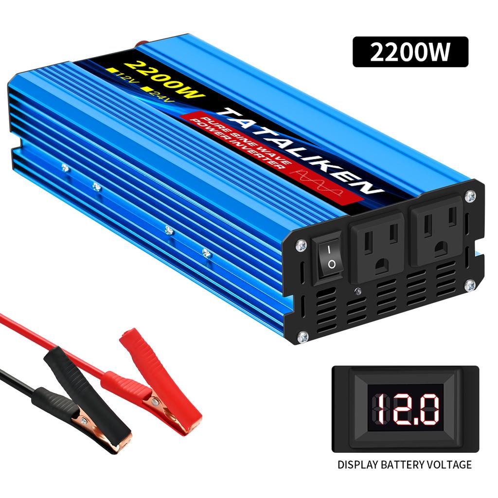 US Socket 12V To AC 110V 60HZ Pure Sine Wave Inverter Car Power 1600W/2200W/3000W Voltage Portable Converter with LED