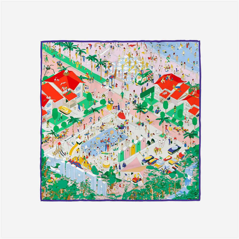 POBING Twill Silk Scarf Women Resort Print Square Scarves Wraps Bandana Small Hijab Silk Foulards Tie Headband Neckerchief 53CM