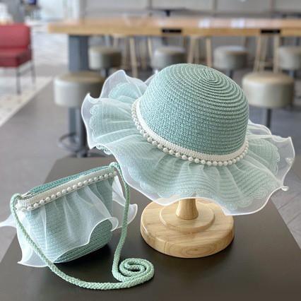 Summer Girl Princess 2pcs a Sets Sun Hat +bags Child Baby Casual Beach Butterfly Panama Caps for Holiday Party