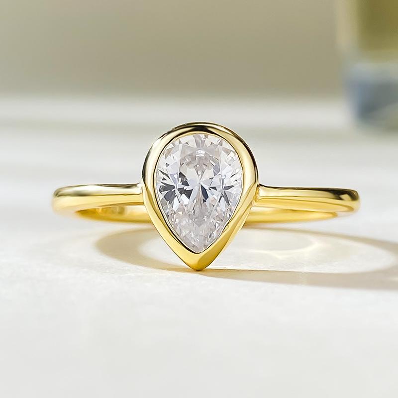 Mu Jing Jewelry S925 Gold-Plated Sterling Silver Water Drop Pear Ring - Elegant European & American Style Size 8