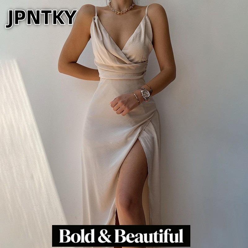 JPNTKY Fashion Summer Spring Sleeveless V-Neck Casual Dresses