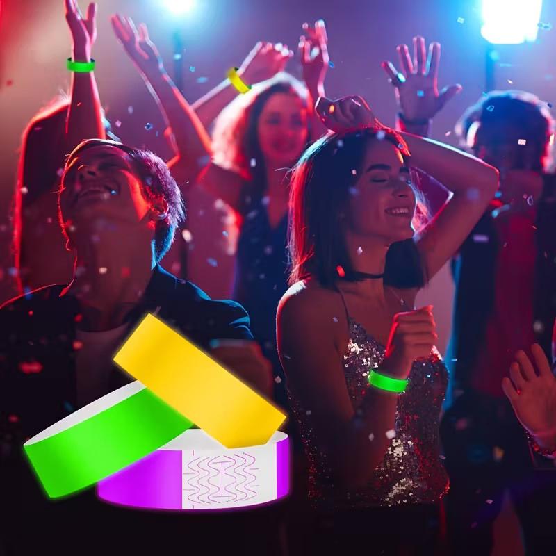 100pcs VIP Neon Paper Bracelets Fluorescent Waterproof Disposable Bracelets Tamper-Proof For Parties, Music Festivals & Events