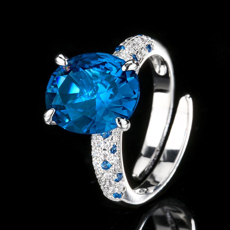 Jewelry Copper Bottom Gold-Plated Simulation Red Corundum Blue Spinel Jumping Color Egg Ring 10 * 12