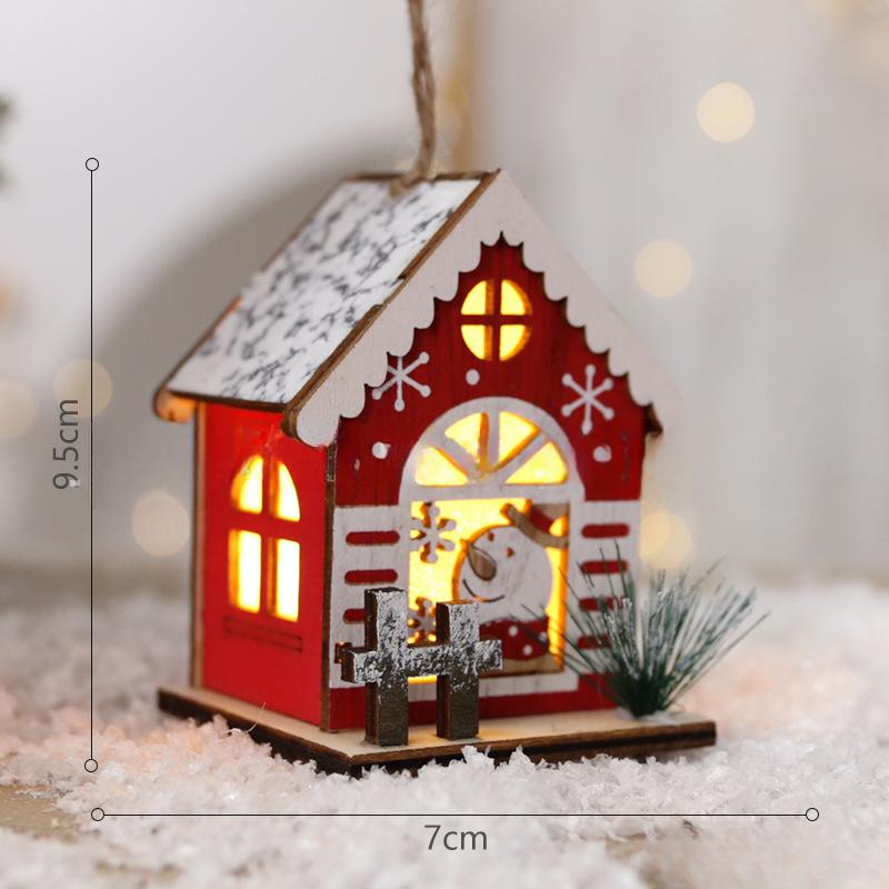 Feiertags-Tischschmuck Weihnachts-Atmosphärendekorationen Weihnachts-Holzhaus-Anhänger, die Licht aussenden können Kreatives Handwerk