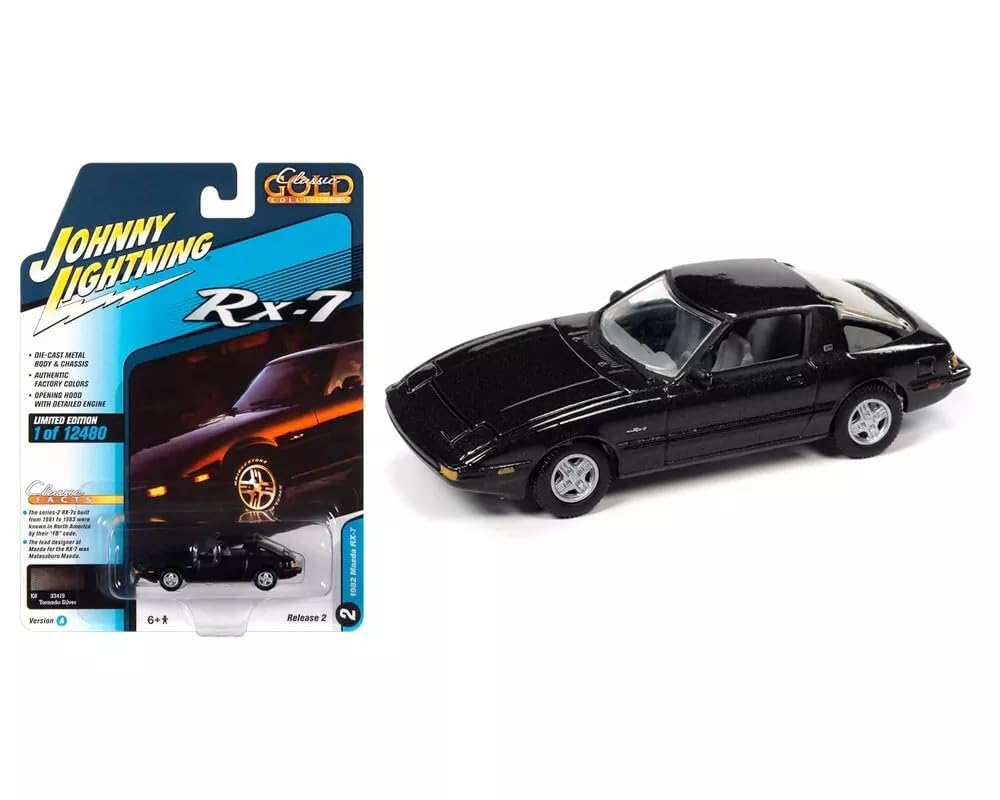 

Johnny Lightning 1/64 Scale Mazda RX-7 1982 Black Diecast Model Car with Opening and Closing Hood [Parallel Import]