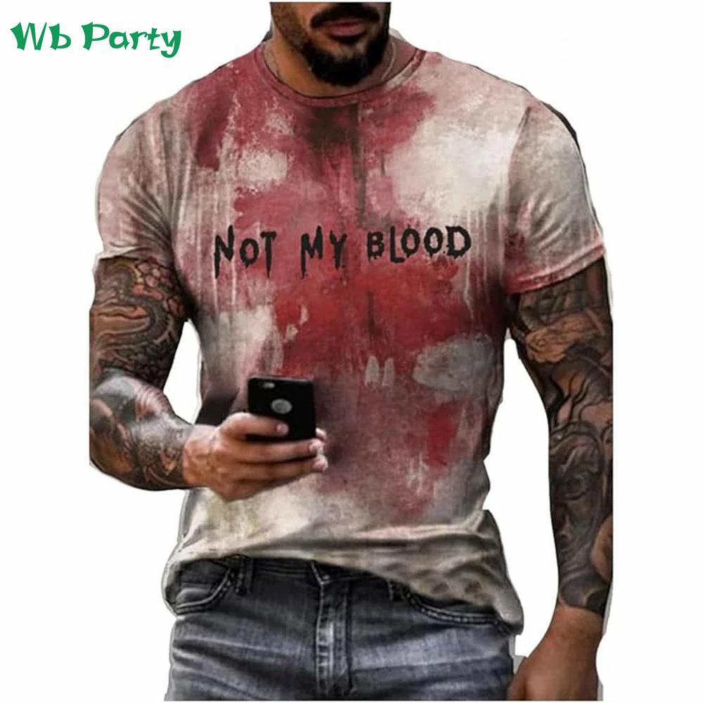Problem Solved Bloody Print Men's Clothing Fashion T-shirts for Men Horrible Halloween Short Sleeve Tops O-Neck 3D Mens T Shirt