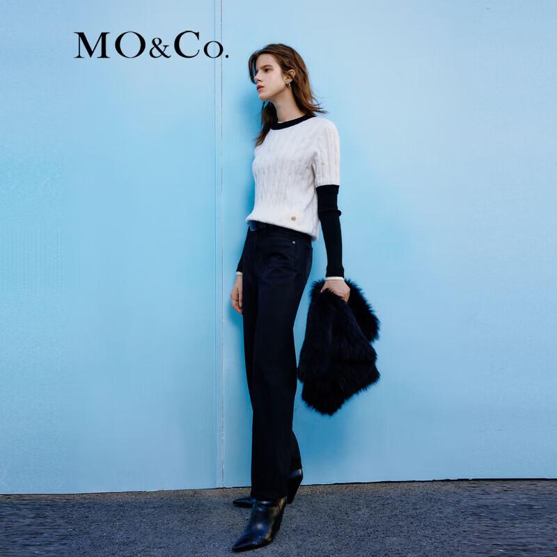 MO&Co. Women's High-Waist Slim Straight Heat-Retaining Black Jeans