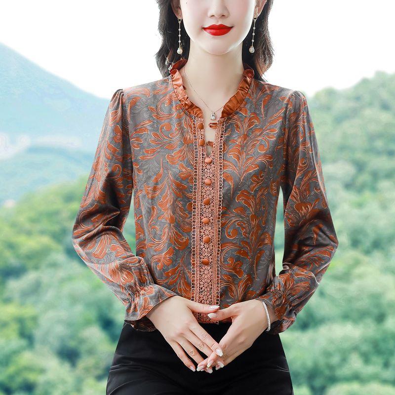 

Рубашка из шифона с длинными рукавами и оборками по краям на весну и осень. Универсальный топ для женщин. 4XL