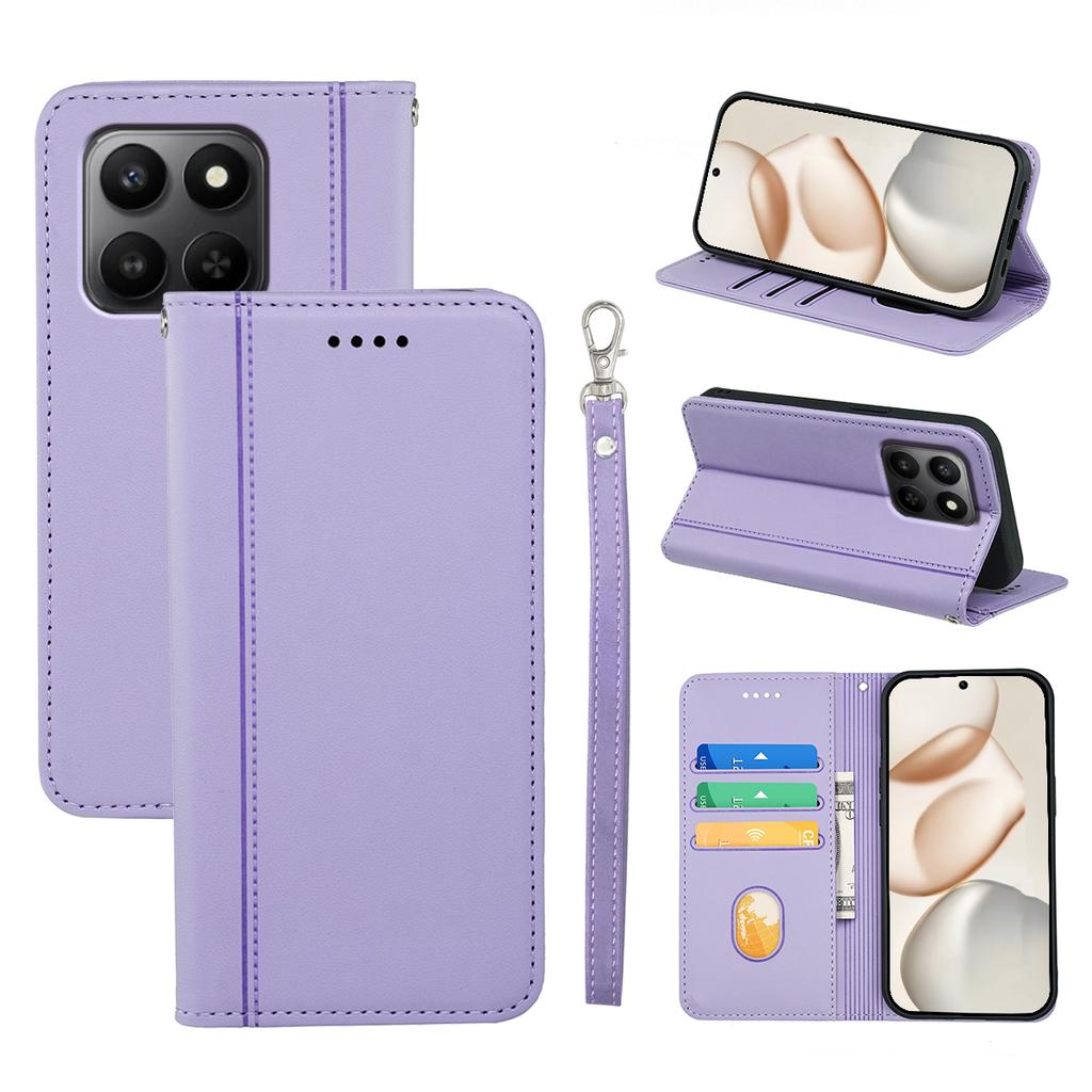 Wallet Case For Honor 400 Smart 5G/4G/X7d 4G Magnetic Closing PU Leather Phone Cover with Wrist Strap