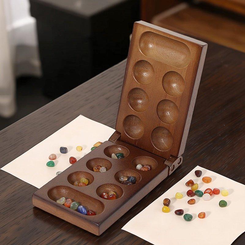 Ancient Mancala African Chess Set Essential Board Game Quality Wood Spectacular Stone Granules Family Fun Party Game For Kids
