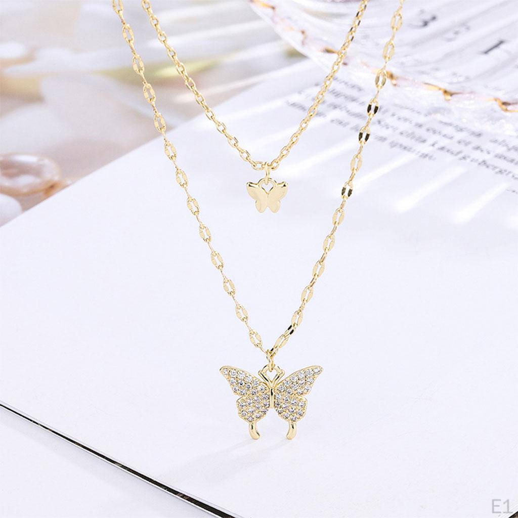 Butterfly Necklace Dainty Exquisite Double Layer Pendant Jewelry for Wedding Party