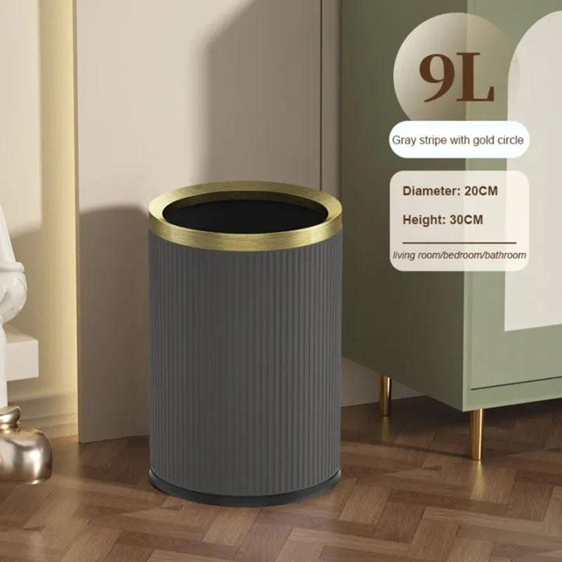 Quality Double Layer Leather Trash Can Metal Beautiful Waste Paper PU Basket Storage Bin for Bathroom  Bed Room
