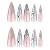 Super Long Pointed Wearing Nail Nail Piece Magic Mirror Powder Pearlescent Nail Art Fake Nail 3D Hot Silver Nail Piece Finished Product Wholesale