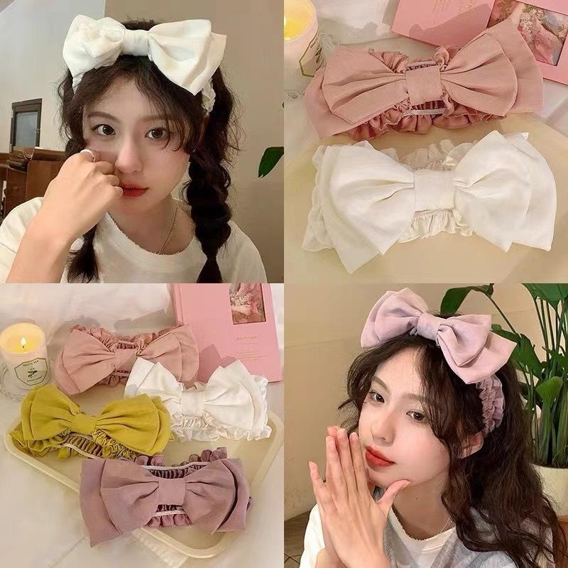 Thin Wide Edge Double Layer Bow Lace Headband Lightweight Hair Accessory for Women Makeup Facial Treatment