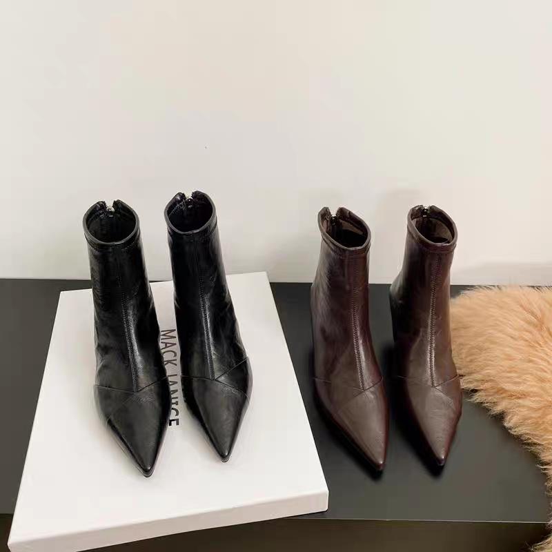New Style Women's Fashion Winter Ankle Short Boot Women Pointed Toe Elegant Thin Low Heel Dress Ladies Pumps Shoes Zapatos Mujer