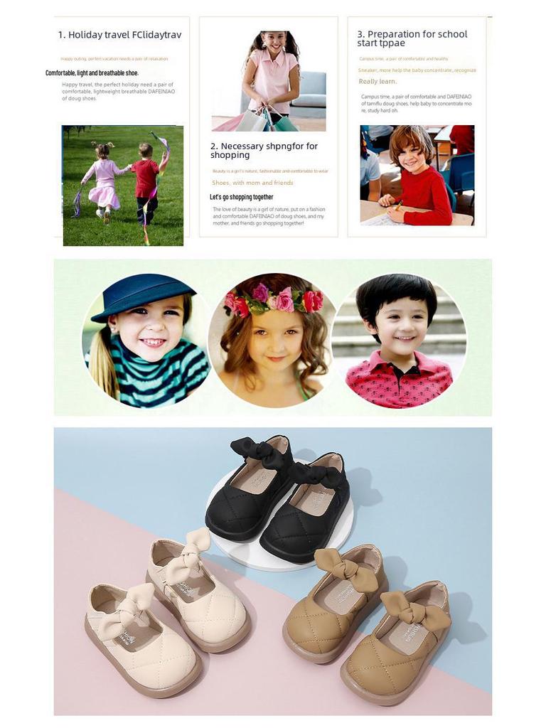 Princess Style Girls' Leather Shoes for 1-3 Year Olds, Breathable and Fashionable Children's Footwear