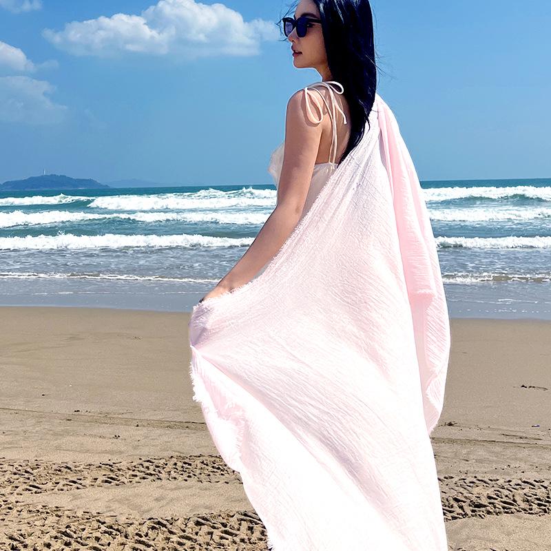 Spring & Summer Lightweight Sunscreen Shawl: Imitation Cotton-Linen, High-End Silk Gauze Scarf, Solid Color for Women
