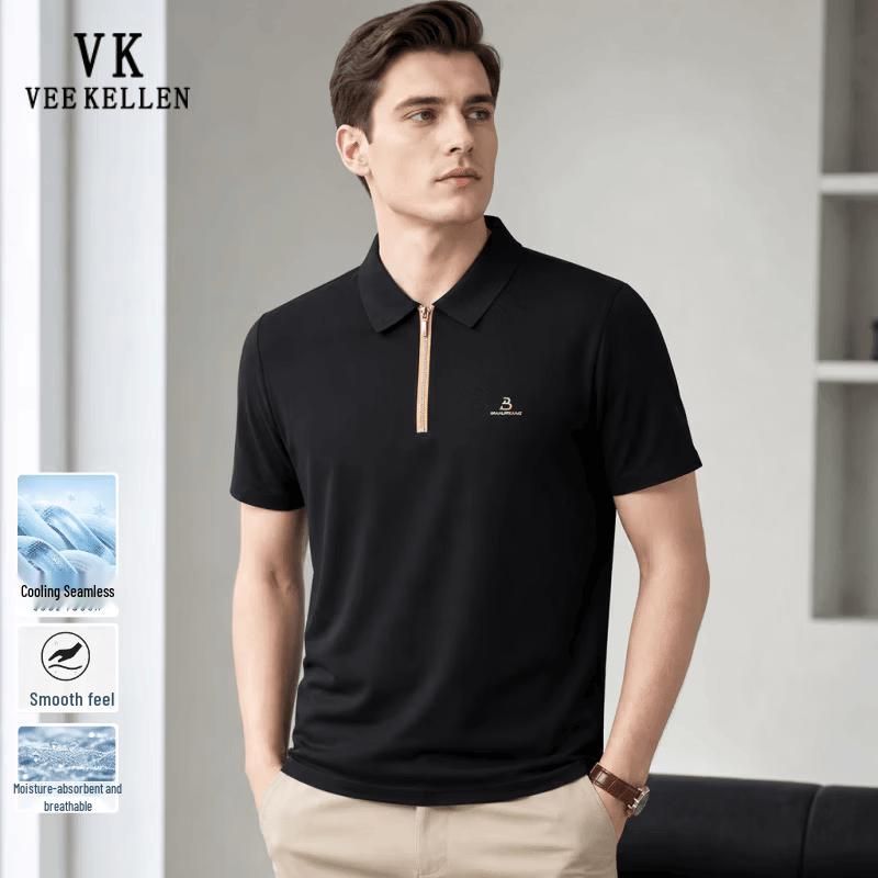 VEE KELLEN Men s Summer Half-Zip Embossed Polo Shirt XL