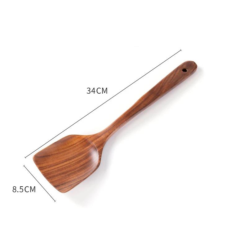 2Pcs Wooden Spatula Acacia Wood Long Handle Flat Frying Turner Spatulas Nonstick Cooking Utensils Cooking Tools Kitchen Supplies4