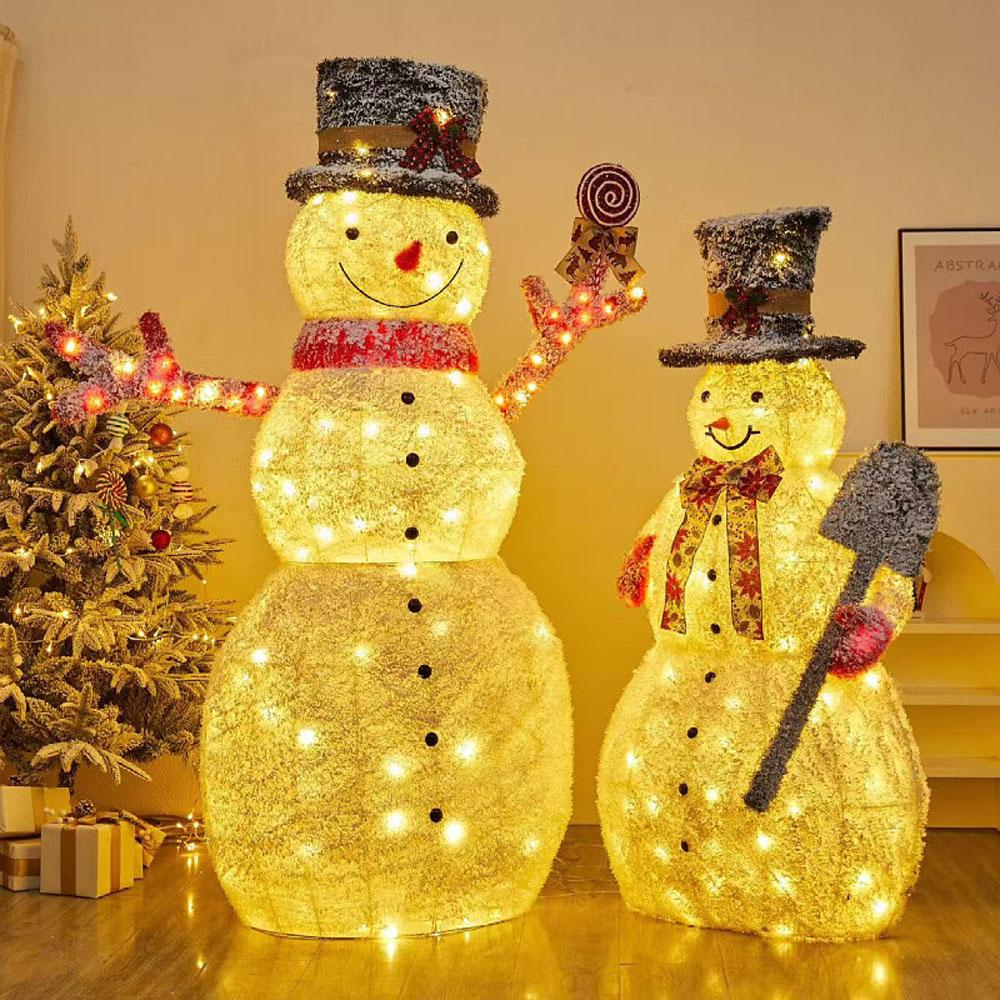 Lighted Snowman for Christmas Decoration,Flocked Snowman Decor with LED Lights, Glittered Standing Holiday Display for Outdoor