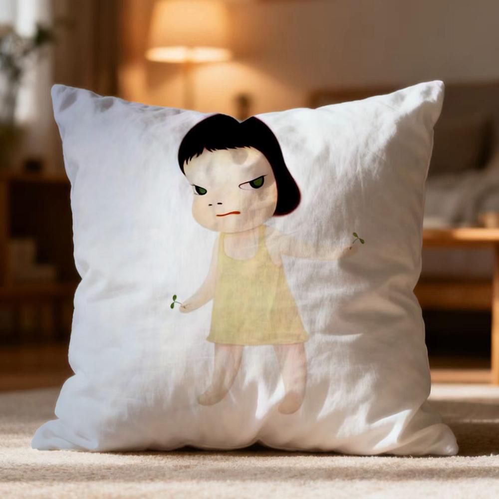 Fashion Y-YYoshitomo Nara Cushion Cover Soft Washable Pillow Case Multi-Scene for Couch Bed Travel Office Use