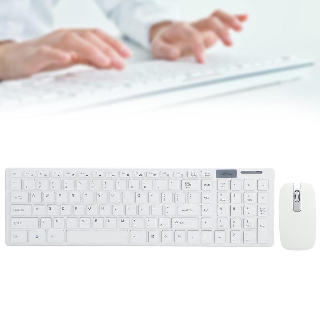 Wireless Keyboard and Mouse Set with FN+Multimedia Buttons, 10m Remote Connection, White
