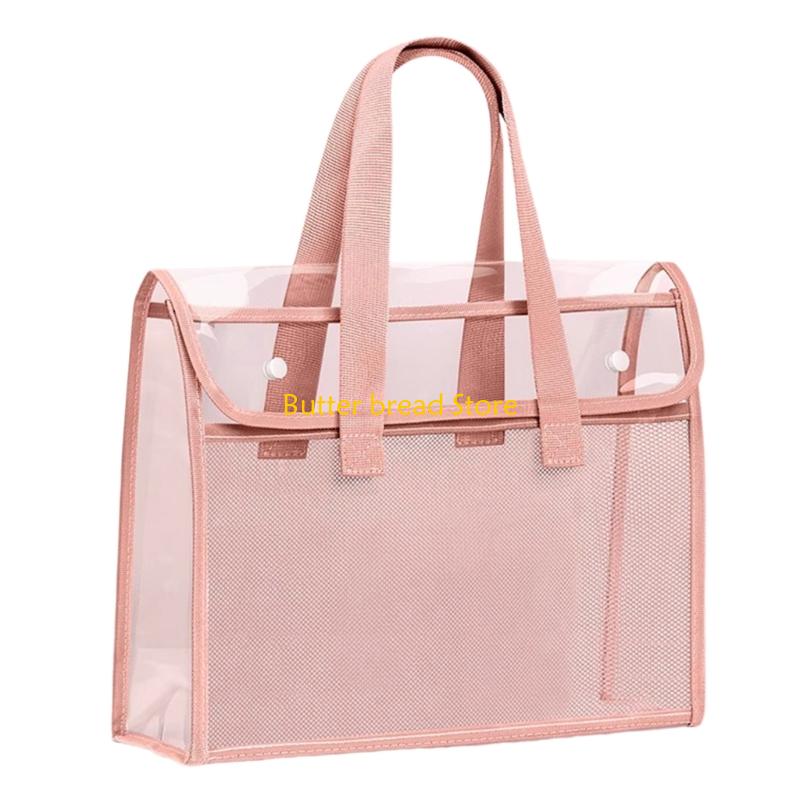 W89C Прозрачный органайзер для файлов Сумка-переноска Прозрачный ПВХ Органайзер для документов Ручной кейс розовый