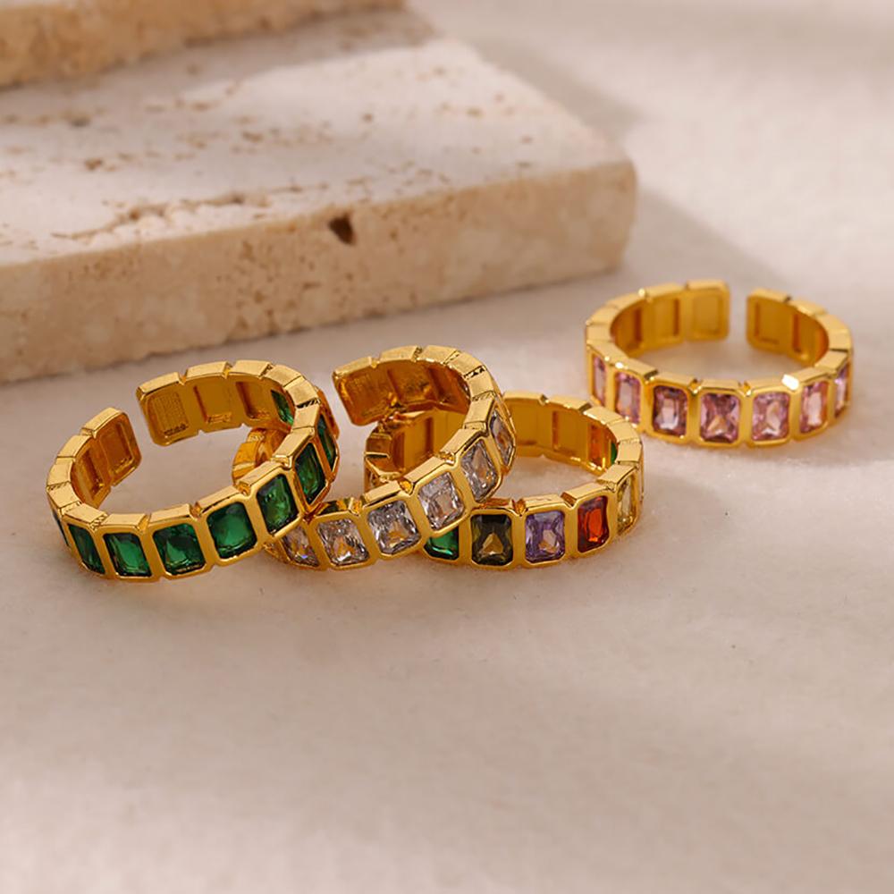 Colorful Cubic Zircon Ring for Women Stainless Steel Gold Color Open Ring Vintage Boho Wedding Party Zircon Gift Accessories