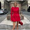 Double Bow Long Sleeve Mini Dress For Women Spring Autumn New Solid Color Red Black High Waist Sexy Club Party Dress