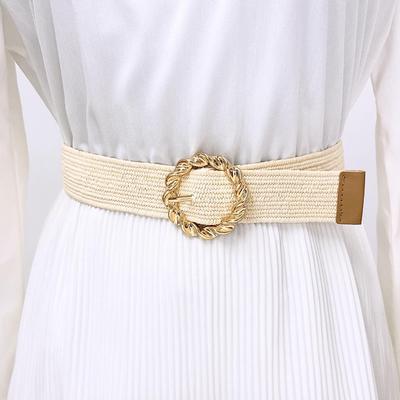 Chic Women's Woven Elastic Band Belt - Stylish PP Straw Waist Seal Accessory