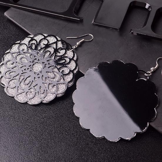 Women Vintage Ethnic Chic Large Round Hollow Flower Dangle Eardrops Hook Earrings