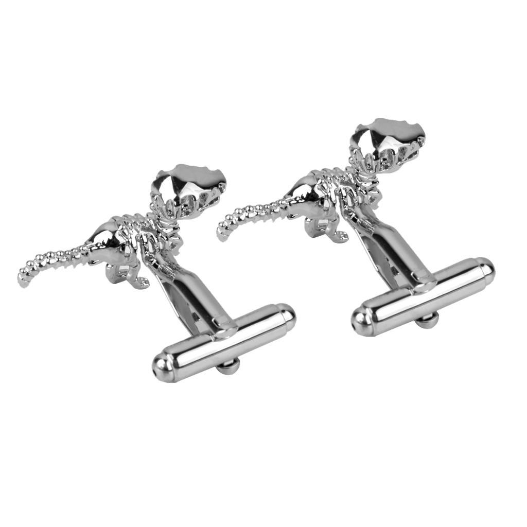 2 Pcs Men's Silver Tyrannosaurs Rex Shape Cufflinks Shirt Cuff Links Wedding